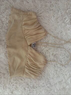 Princess Polly Cream Ruched Crop Tank Top